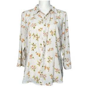 Covington Floral Button Down 3/4 Sleeve Blouse Size Large